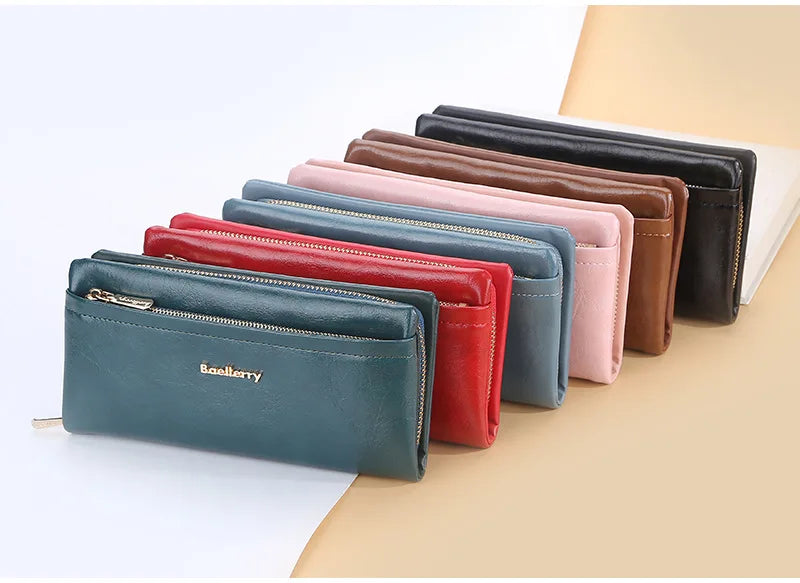 Women Wallets Long Purses for Women with Zipper Coin Pocket Top Quality Card Holder Female Red Soft Leather Wallet Ladies Purse