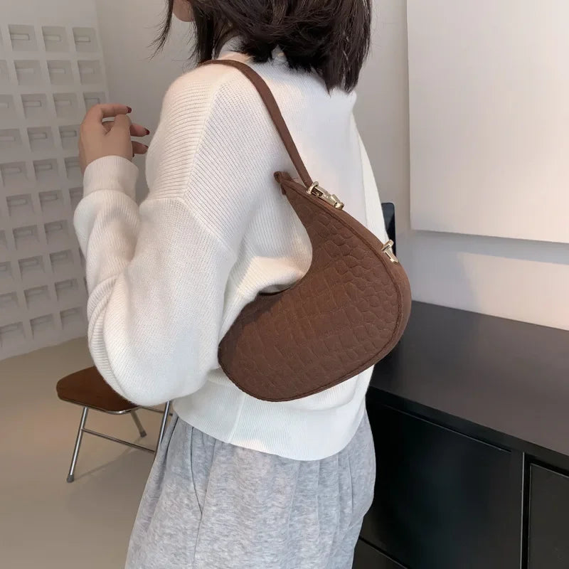 Fashion Vintage Handbags Women's Underarm Bag Korean Casual Solid Dumplings Bag Stone Pattern Felt Zipper Clutch Shoulder Bag