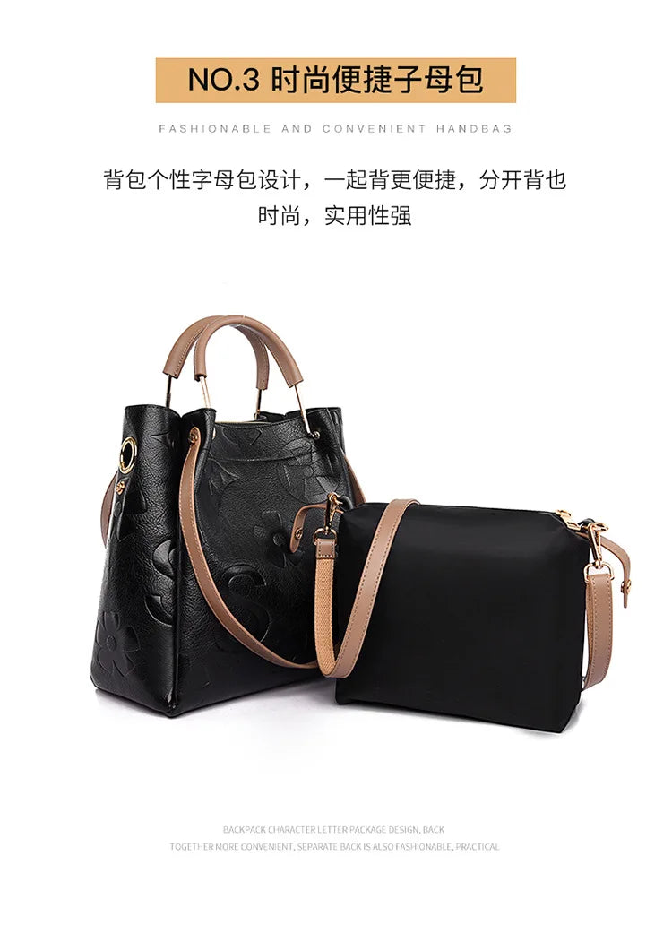 New Bucket Bag Outdoor Versatile Luxury Fashion Embossed Handbag Large Capacity Mother and Child Shoulder Bag