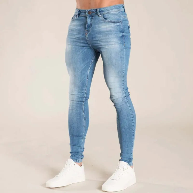 Fashion Elastic Waist Skinny Jeans Men Black Casual Streetwear Jogger Pants Mens Jeans High Street Slim Fit Man Denim Trousers