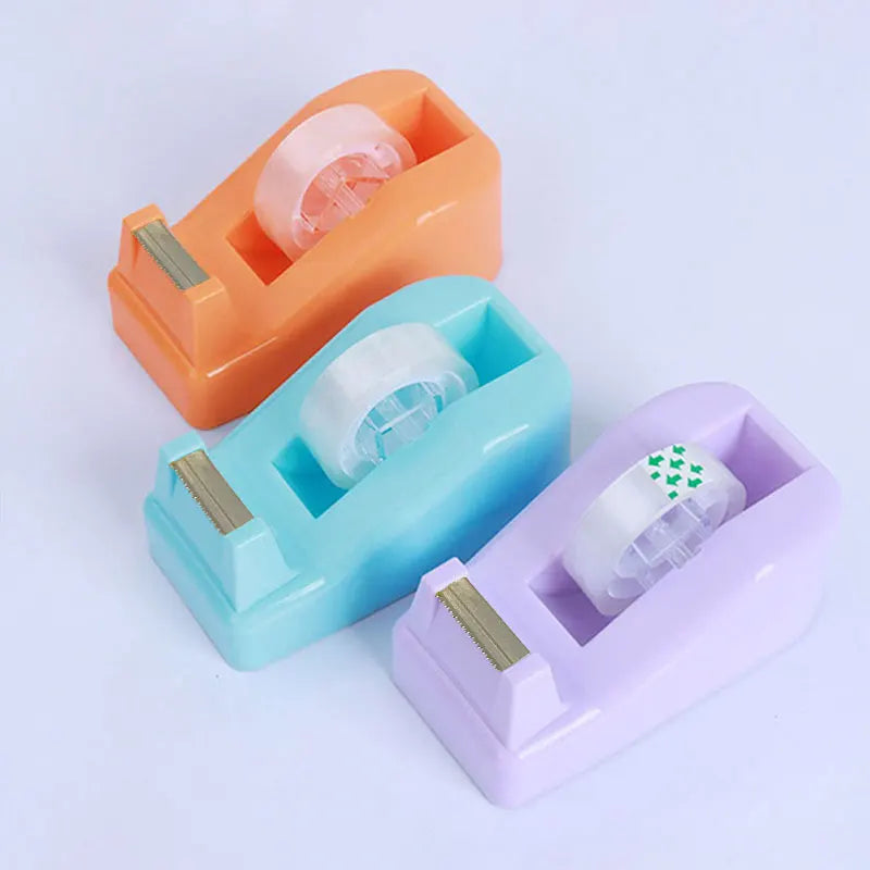 1PC Transparent Box Tape Dispenser Macaron Desktop Tape Holder Tape Cutter Box Students Stationery Gift School Office Supplies