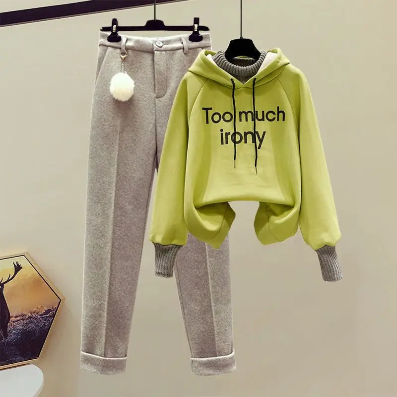 Oversized Women's Set 2023 Spring and Autumn Season New Loose and Slim Style Reduced Age Sweater Casual Pants Two Piece Set