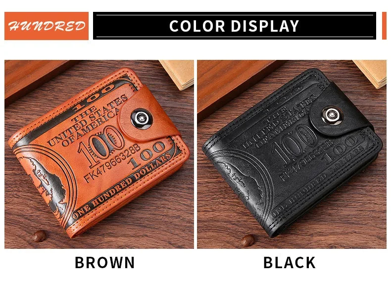 Men's Wallets with 100 US Dollar Pattern Hasp Male Leather Wallet with Zipper Card Holder Coin Pocket Purse cartera hombre