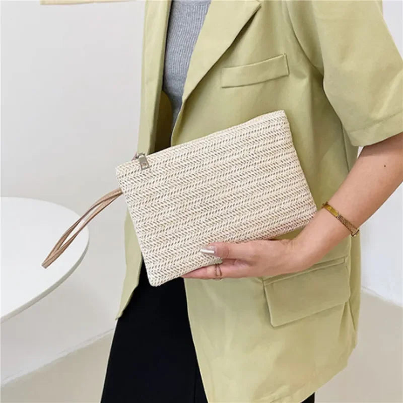 Fsahion Woven Ladies Straw Woven Handbag for Women's Holiday Beach Casual Tote Top-Handle Bags Handmade Retro Shoulder Bags 2024