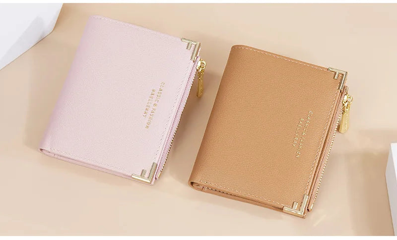 PU Leather Short Wallets for Women Small Card Holder Bag Portable Short Zipper Money Coin Purse Red Off-white Women Mini Wallet