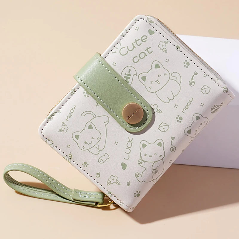 Japanese Cute Cat Girls Wallet Short Student ID Bank Card Holder Money Bag Zipper Wallets For Women Key Storage Purse Coin Purse