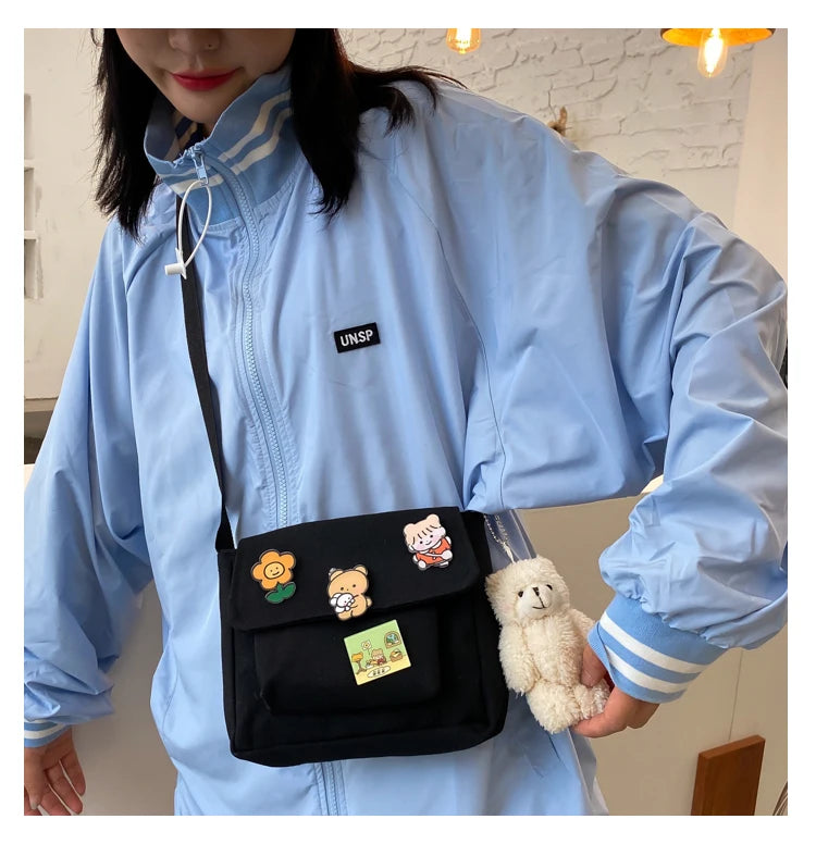 Crossbody Bags Women Canvas Flap-bag Kawaii Harajuku All-match Students Casual Female Handbags Korean Ulzzang Daily Chic Fashion