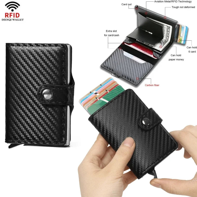 Fashion Business Carbon Fiber Credit Card Holder Wallet Men Rfid Metal Thin Pop Up Minimalist Wallet Small Purse Metal Wallet