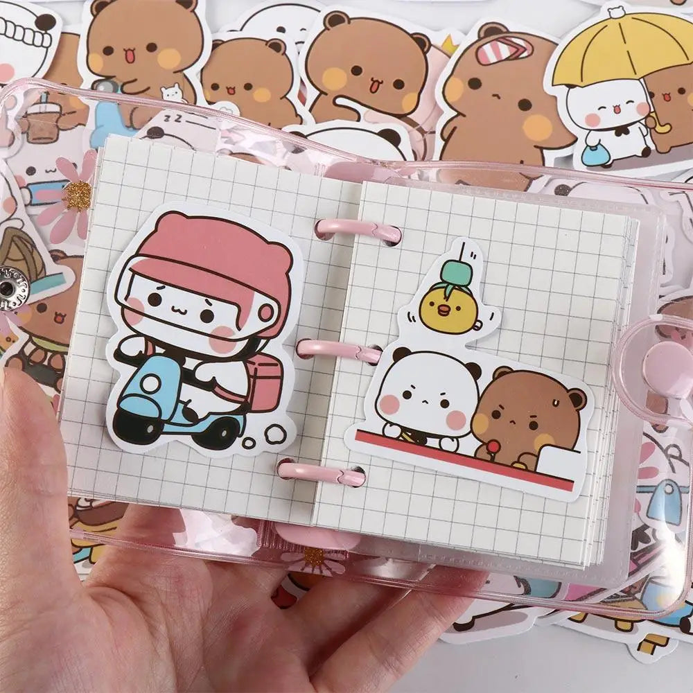 50sheets/set Bear Cute Bear and Panda Stickers Waterproof Panda Cartoon Bear and Panda Stickers Cartoon PVC Bubu Dudu Stickers