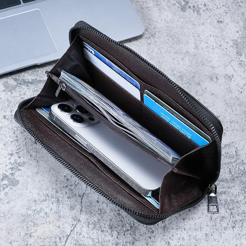 Men Long Wallet Large Capacity Multiple Card Slots Canvas Zippered Purse Business Handbag Card Holder Wallet Coin Bag