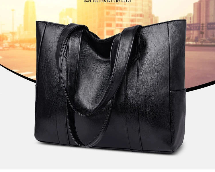 Women Bags New All-match Handbag Shoulder Simple Big Large Capacity Totes Lady Shopping Bag PU Leather Black Hand Bag