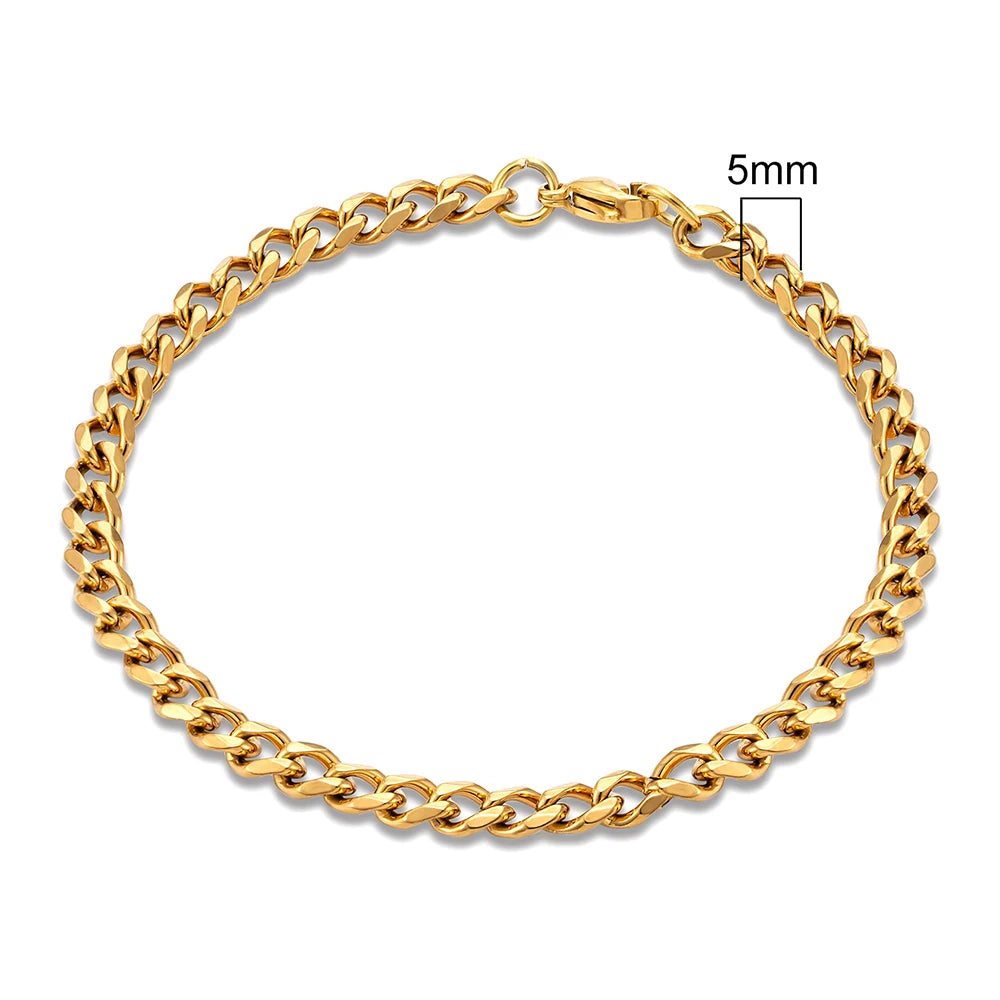 MKENDN Bracelet à maillons cubains délicats en acier inoxydable plaqué or de 3 à 11 mm pour homme et femme