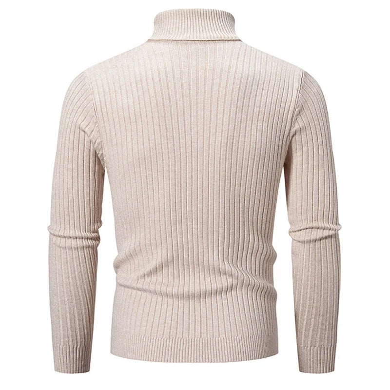 Pull d'hiver épais et chaud à col roulé pour homme, pull de marque à coupe ajustée, tricot à double col