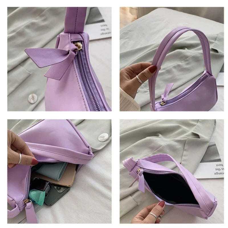 Retro Soft PU Leather Women Shoulder Underarm Bags Casual Solid Color Small Top-Handle Handbags Ladies Fashion Shoulder Bags