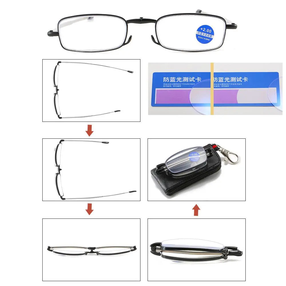 Lunettes de lecture design MINI tendance pour hommes et femmes, petites lunettes pliantes, monture en métal noir, avec boîte d'origine, portables