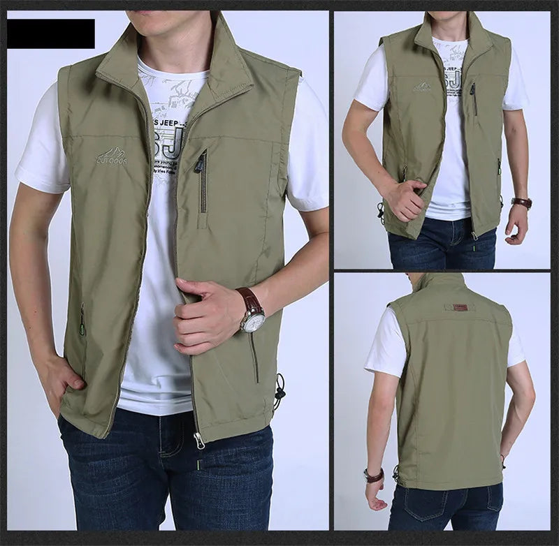 New Vests Man Thin Casual Wasitcoat for Men Vest with Many Pockets Summer for Men Zipper Regular Men's Waistcoat