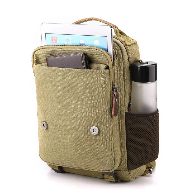 Small Mens Backpack Canvas Casual Backpacks for Men 2024 Mini Male School Bag Rucksack Man Multi-function Crossbody Bag Travel