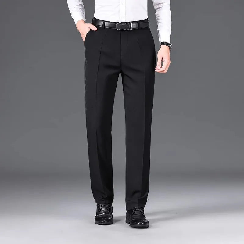 Pantalon de costume décontracté pour homme, couleur unie, taille haute, droit, pour le bureau, style classique, long