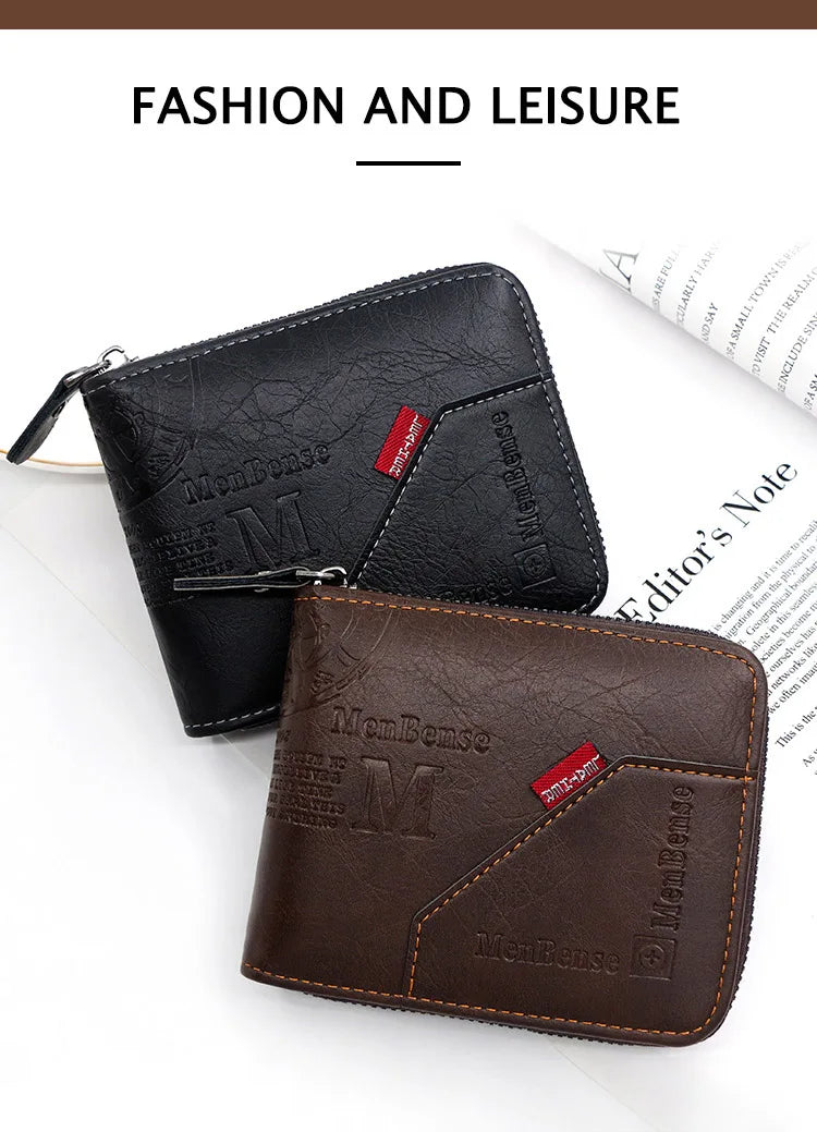 New High Quality Zipper Men Wallets Brand Card Holder Classic Male Wallet  Photo Holder Coin Pocket Men's Purses