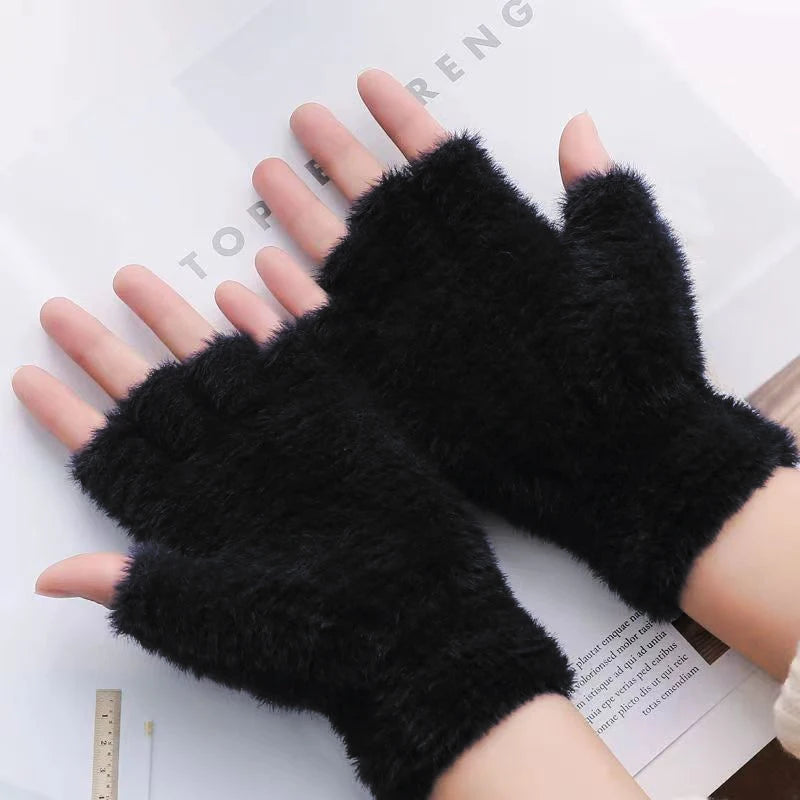 Plush Fingerless Gloves Female Winter Mitten Soft Warm Student Women Gloves Outdoor Write Mink Gloves Thickened Cold Protection