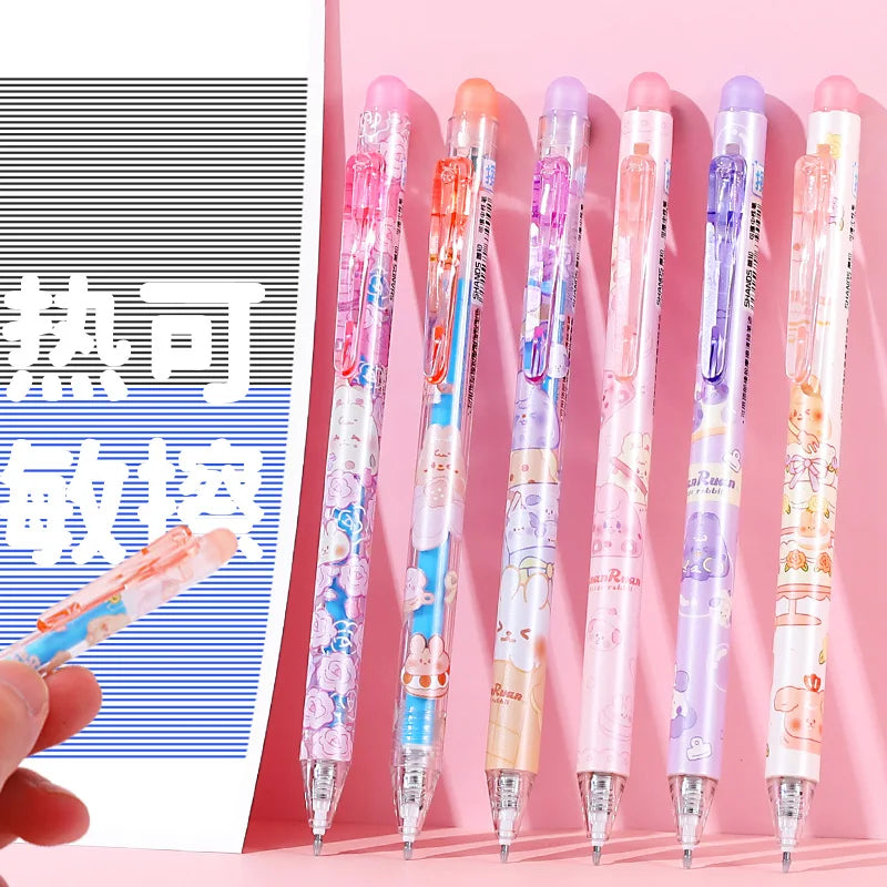 6pcs Set ,Magic Erasable Ballpoint Pen, Retractable Gel  Pen with Thermosensitive Ink, Bullet Nib,  Cartoon Designs