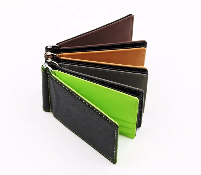 Leather Men Money Clips Metal Solid Wallets Credit Dollar Purses Money Holder portafoglio Wallet for Male Minimalist Card Holder