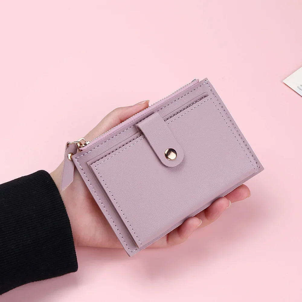 Women Fashion Small Wallet Purse Solid Color PU Leather Mini Coin Purse Wallet Credit Card Holder Bags Zipper Coin Purse