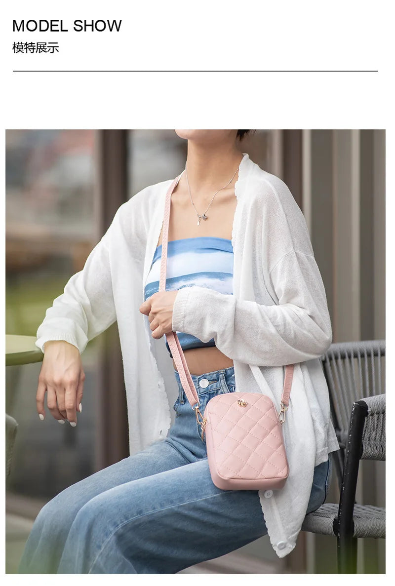 Nouveau sac à bandoulière pour téléphone pour femmes, sac messager à épaule brodé en losange, porte-monnaie portable simple, sacs pour filles