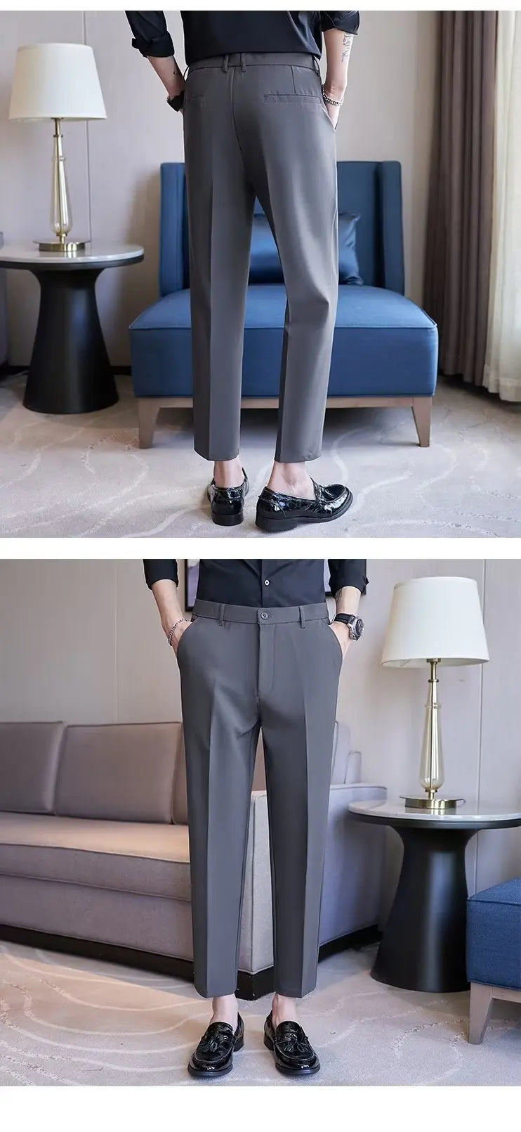 Men's Suit Pants Gray White Black Slim Business Casual Nine-point Pants Straight Plus Size Trousers Office Social Wedding