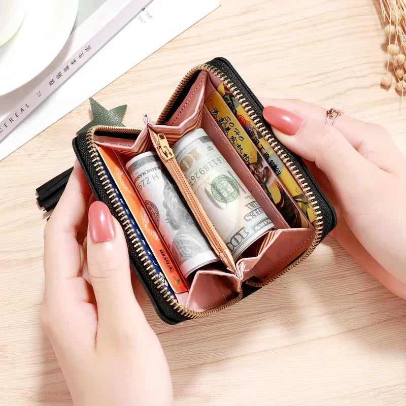 Women Wallet Ladies Mini Small Short Tassel Wallet Cute Girl Zipper Pu Leather Coin Purse Female Hand Wallet Purse