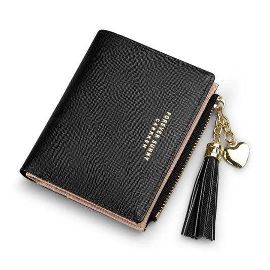 Fashion Women's Wallets Tassel Short Wallet For Woman Zipper Mini rfid Coin Purse Ladies Small Wallet Female Leather Card Holder