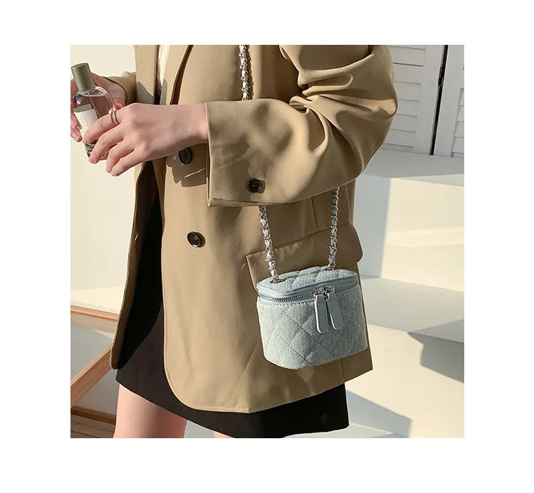 Mini Denim Crossbody Bags for Women 2023 Lingge Chains Shoulder Bag Fashion Brands Box Bag Lipstick Coins Purses and Handbags