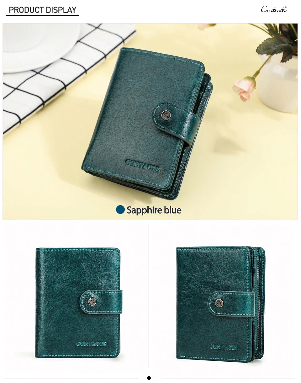 CONTACT'S Genuine Leather RFID Vintage Wallet Men With Coin Pocket Short Wallets Small Zipper Wallet With Card Holders Man Purse