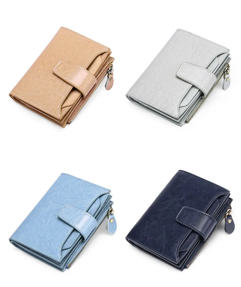 2024 New Short Women Wallets Genuine Leather Zipper Coin Pocket Women Purse Name Engraved Quality Card Holder Kpop Female Wallet