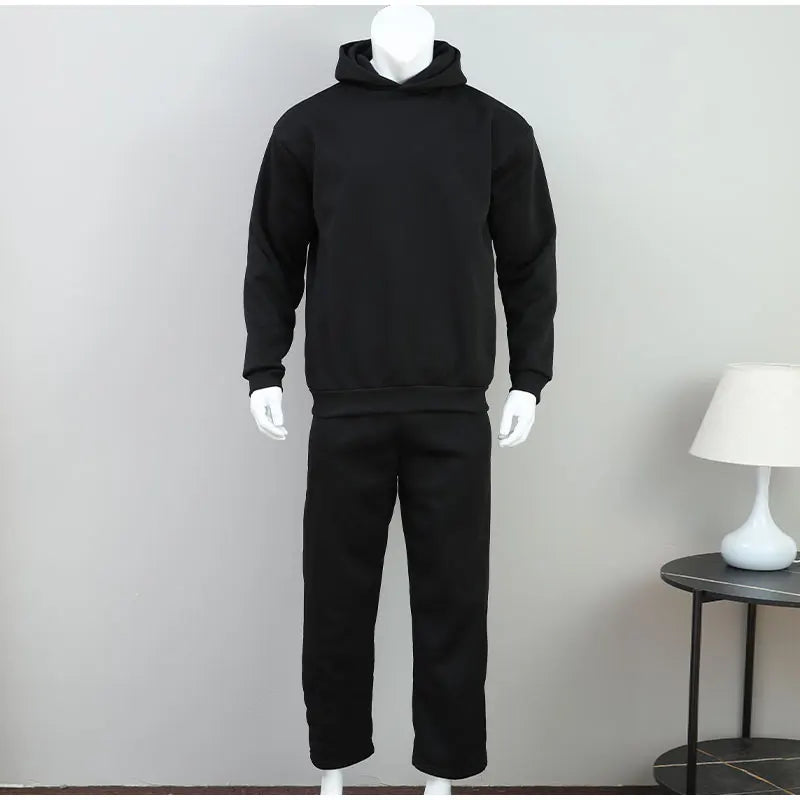 Casual Solid Couple's Hooded Sweatshirt And Loose Sweatpants 2 Piece Suit Male Autumn Jogging Sweatshirt Trousers Outfits Suits