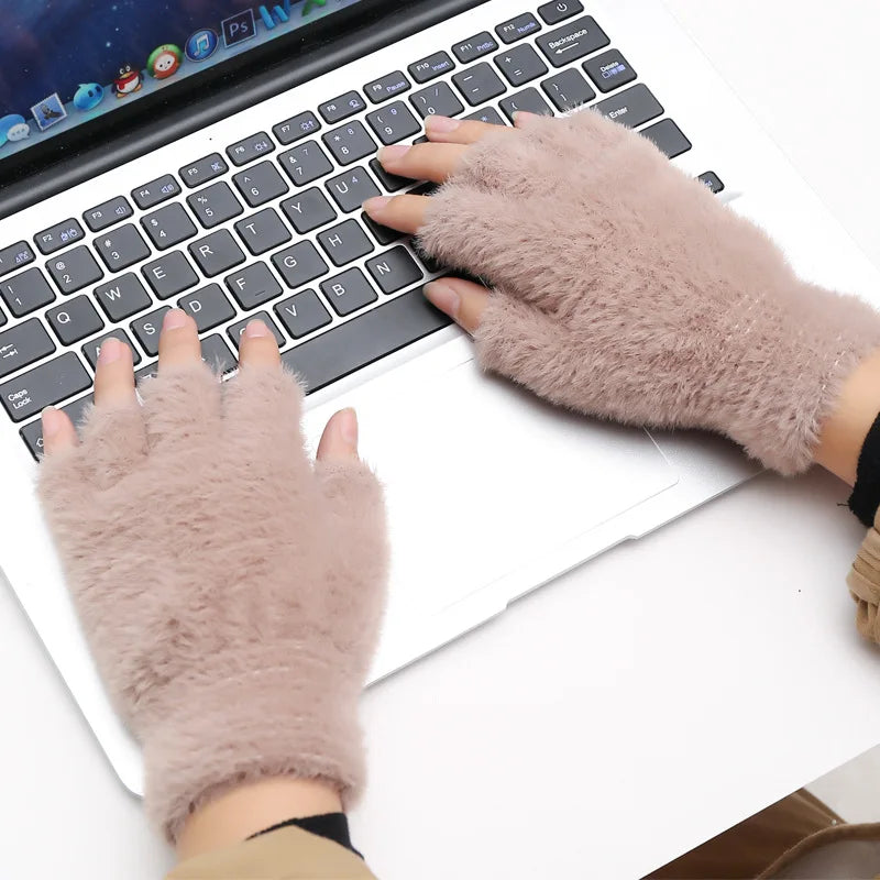 Plush Fingerless Gloves Female Winter Mitten Soft Warm Student Women Gloves Outdoor Write Mink Gloves Thickened Cold Protection