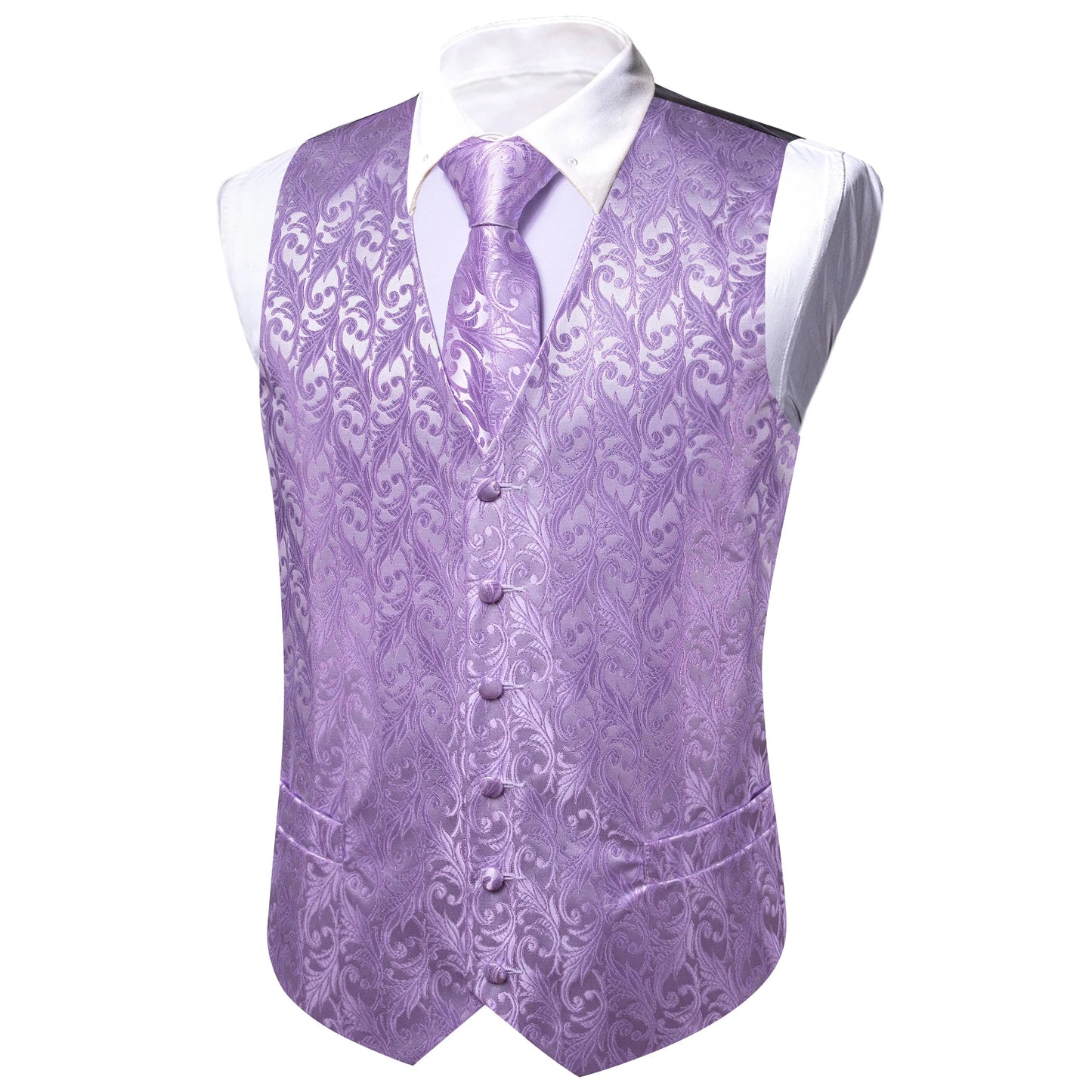 Lilac Purple Violet Lavender Silk Men Vest Tie Hanky Cufflinks Set Woven Waistcoat Sleeveless Jacket Wedding Business Barry.Wang