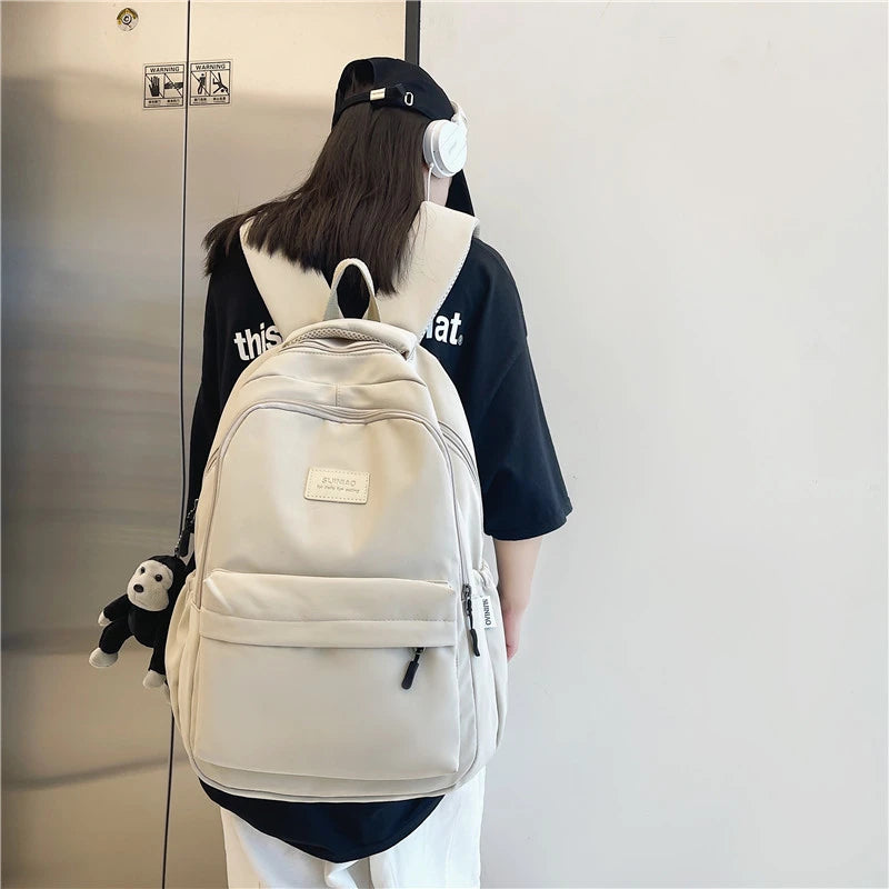 Women's Backpack Solid Color Female Multi-pocket Casual Man Travel Bag High Quality Schoolbag for Teenage Girl Book Knapsack