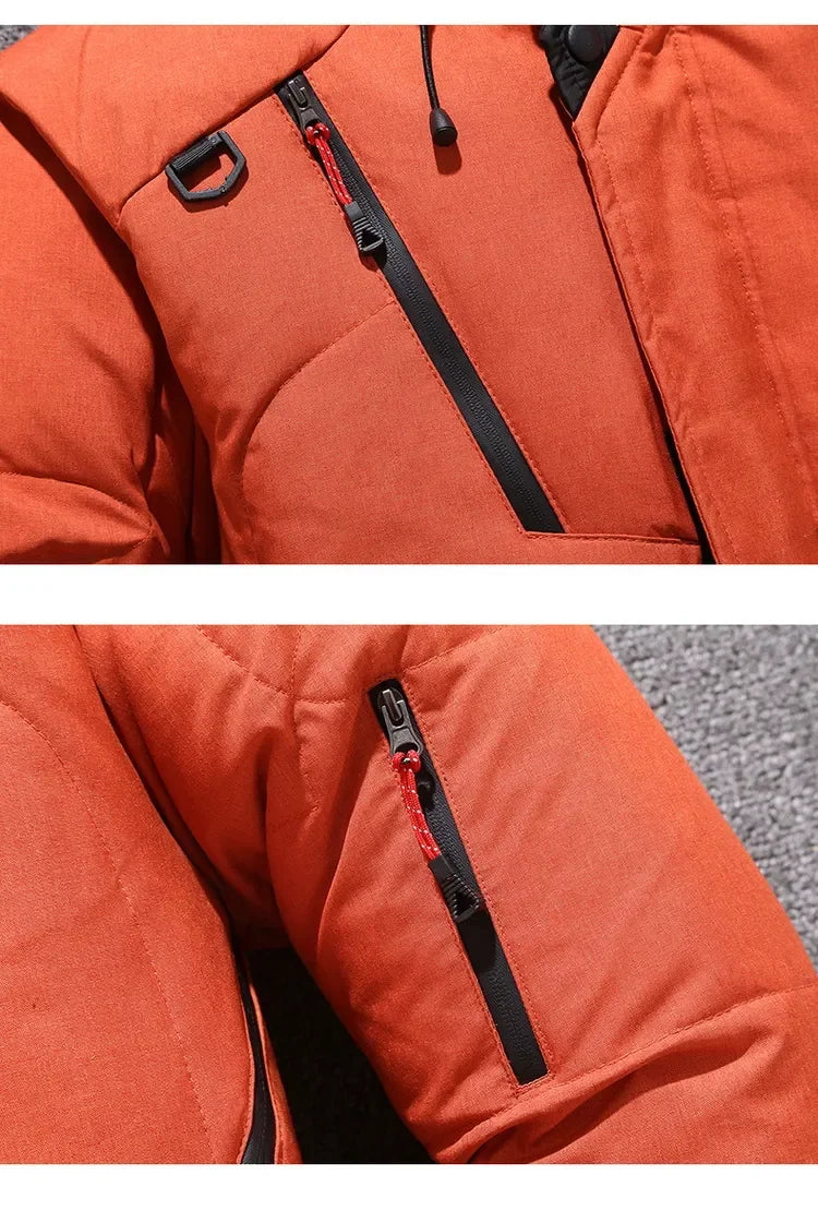 Down Jacket Men White Duck Winter Coat Windproof Warm Parkas Travel Camping Overcoat New in Thicken Solid Color Hooded Clothing