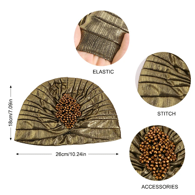 Nouveau bonnet turban de luxe en diamant pour femme, chapeau indien musulman, bandana, bonnet élastique, bonnet de chimio, chapeau africain, couvre-chef