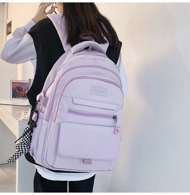 New Simple Student Bag Solid Color Schoolbag Youth Large Capacity Travel Backpack High Quality Canvas Schoolbag Fashion Backpack