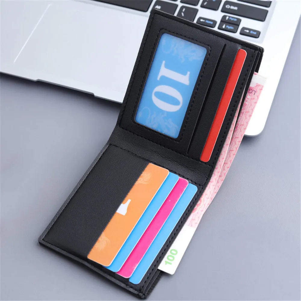 Fashion Men Short PU Leather Wallet Simple Solid Color Thin Male Credit Card Holder Small Money Purses Business Foldable Wallet