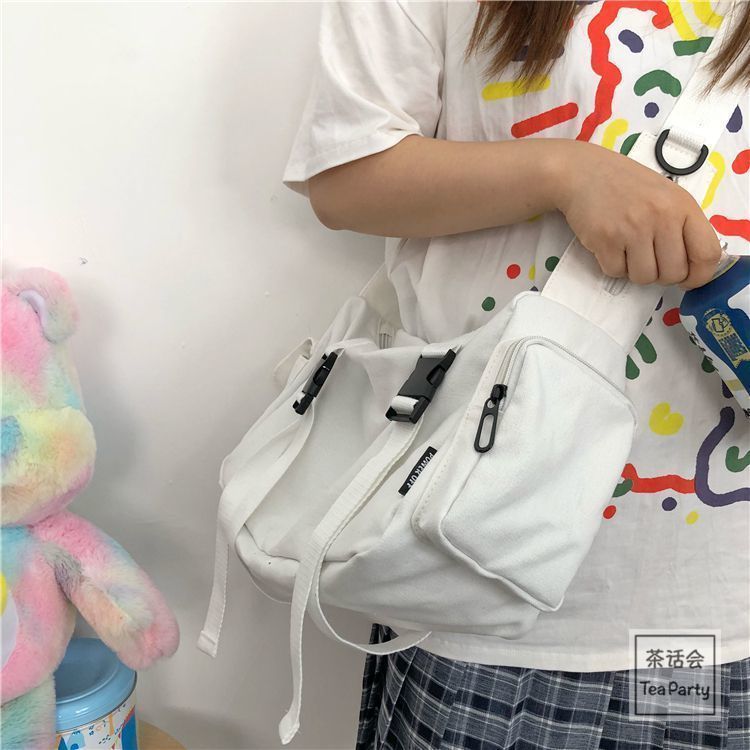 Japanese Harajuku Women Messenger Bag Solid Color Canvas Crossbody Bags Student Large Capacity Handbags Shoulder Bag Bolsos Sac