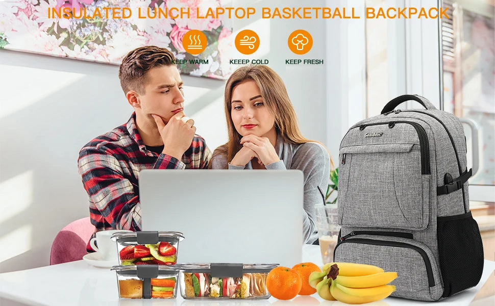 CoolBELL Lunch Backpack 15.6/17.3 Inches Laptop Backpack with Insulated Compartment / USB Port For Hiking Work Travel Men Women