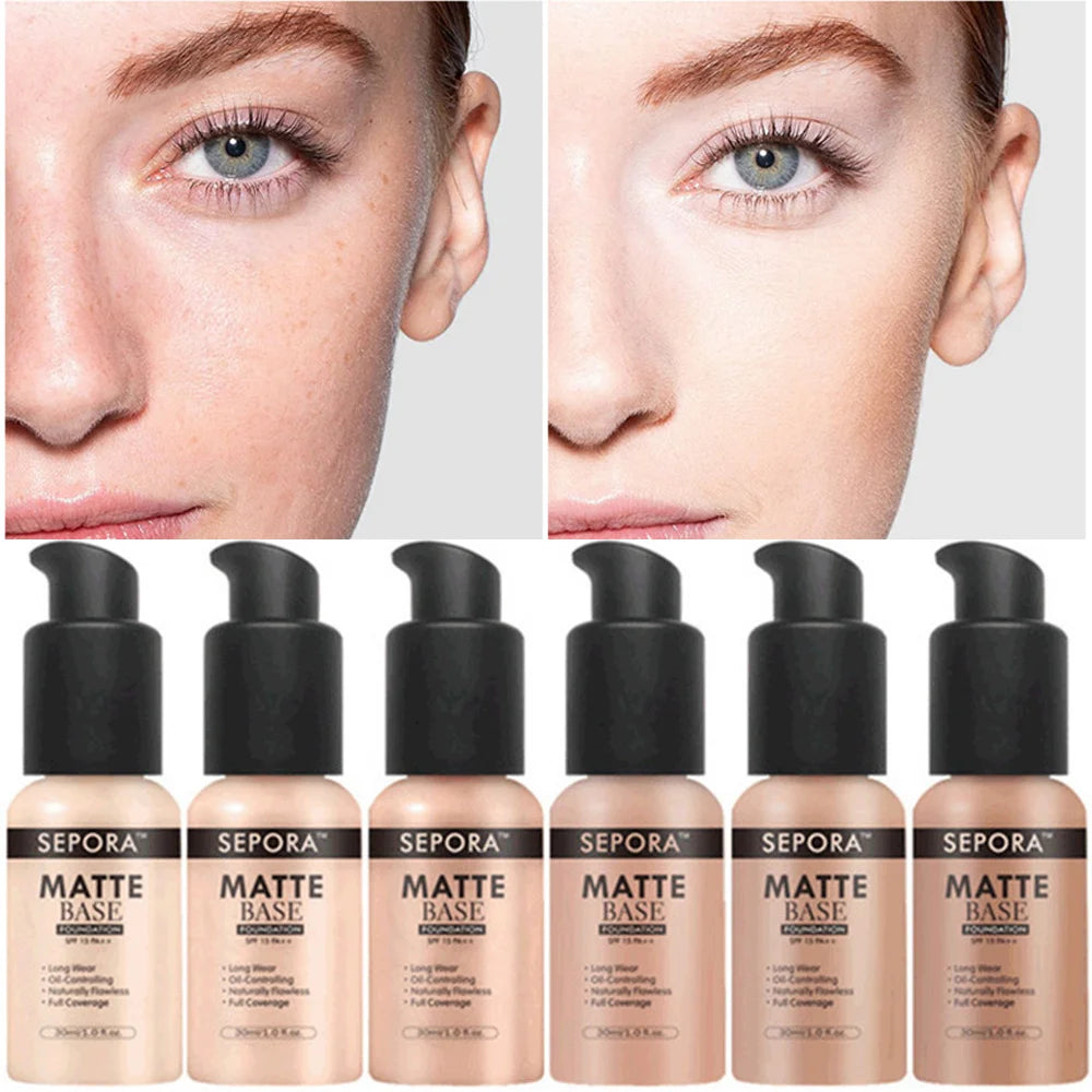 30ml SEPORA 6-Color Matte Liquid Foundation Oil Control Waterproof Full Coverage Facial Natural Concealer Base Makeup Cosmetics