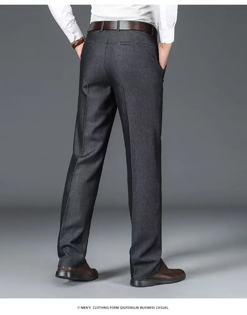 Men's Business Casual Trousers Draped Straight-leg Spring Summer Elasticity Midlife Father Trousers Smart Style Office Wear