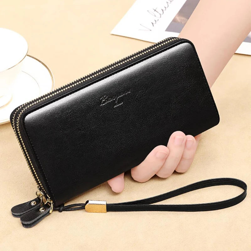 Genuine Leather Women Wallet 2024 Luxury Long Wallets for Women Large Capacity Clutch Bag Card Holder Purse Double Zipper Wallet