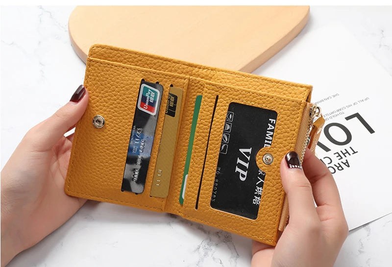 New Yellow Women Wallet Soft PU Leather Female Purse Mini Hasp Card Holder Coin Short Wallets Slim Small Purse Zipper Keychain