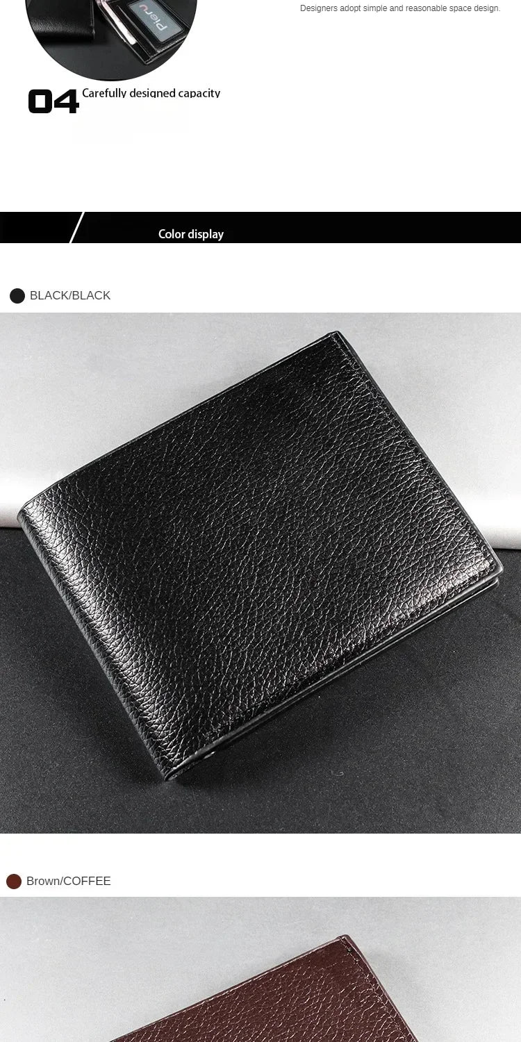 Men's Wallet Genuine Leather Men Wallets Premium Product Real Cowhide Wallets for Man Short Black Walet Portefeuille Homme