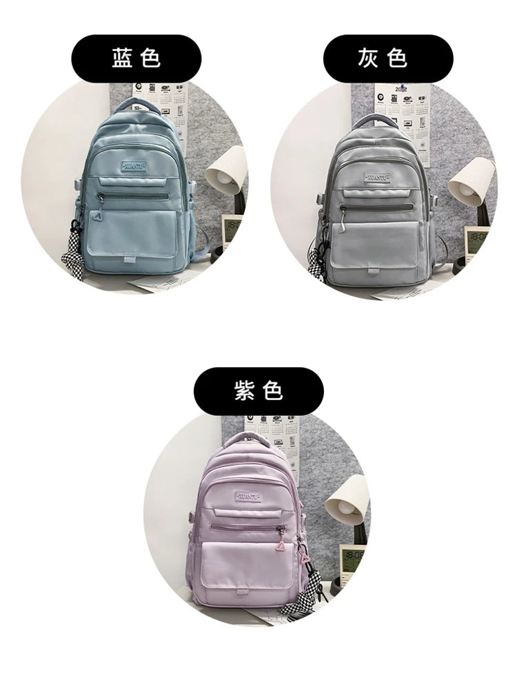 New Simple Student Bag Solid Color Schoolbag Youth Large Capacity Travel Backpack High Quality Canvas Schoolbag Fashion Backpack